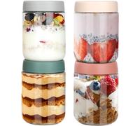Otauoaea 4 Overnight Oats Jar 470ml, Pot Yaourt en Verre avec Couvercle, Bocaux en Verre Hermétique, Meal Prep Containers Verre pour Yaourts, Puddings, Confitures, Snacks