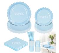 Otauoaea Anniversaire Vaisselle de Fete 125 Pièces, 25 Invités Assiette Anniversaire Vaisselle AnniversaireParty Assiettes en Papier Set Assiettes de Fête Papier Tasses Serviettesr(Bleu)