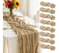 Otauoaea Chemin de Table Beige Kaki en étamine 50 x 300 cm - Gaze de Coton Rustique Table Runner pour Décoration de Mariage, Fêtes et Anniversaires - 8 Pièces