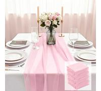 Otauoaea Chemin de Table Rose en Mousseline 75 x 300 cm - Table Runner Fine et Légèrement Transparente pour Décoration de Mariage, Arche, Fêtes à Thème et Anniversaires - 4 Pièces