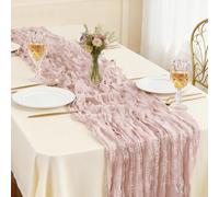 Otauoaea Chemin de Table Rose Vintage en étamine 50 x 300 cm - Gaze de Coton Rustique Table Runner pour Décoration de Mariage, Fêtes et Anniversaires - 1 Pièce