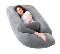 Otauoaea Coussin de Grossesse - Oreiller de Grossesse pour Femme Enceinte en Forme de J pour Dormir - Coussin d'allaitement et Coussin de Maternité avec Housse Lavable - Velours(Gris Clair)