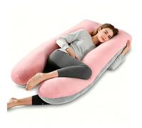 Otauoaea Coussin de Grossesse - Oreiller de Grossesse pour Femme Enceinte en Forme de U pour Dormir - Coussin d'allaitement et Coussin de Maternité avec Housse Lavable - Velours(Rose & Gris)