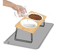 Otauoaea Gamelle Chat Surélevée, Gamelle Chat, 2 Bols Chat Ceramique de Nourriture, Gamelle pour Chat avec Support 15° Incliné mit Tapis Gamelle Chat, Gamelle Chien pour Chats et Petits Chiens