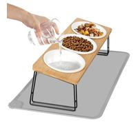 Otauoaea Gamelle Chat Surélevée, Gamelle Chat, 3 Bols Chat Ceramique de Nourriture, Gamelle pour Chat avec Support 15° Incliné mit Tapis Gamelle Chat, Gamelle Chien pour Chats et Petits Chiens