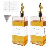 Otauoaea Lot de 2 Bouteille Huile 500ml Distributeur Huile d'Olive,Verseur Huile d'Olive Carré,Automatique Bouteille Huile et Vinaigre pour Cuisine - Avec étiquettes et Entonnoir
