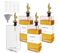 Otauoaea Lot de 4 Bouteille Huile 500ml Distributeur Huile d'Olive,Verseur Huile d'Olive Carré,Automatique Bouteille Huile et Vinaigre pour Cuisine - Avec étiquettes et Entonnoir