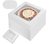 Otauoaea Lot de 5 Boite a Gateau, 30.5 x 30.5 x 20.3cm Blanc Boite Gateau Carton avec Couvercles, Boîtes Transport Gateau avec Fenêtre et Plateau, Boite Layer Cake Boîtes Patisserie