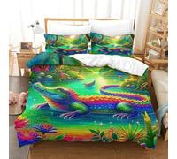 OTBSDNKZZ 3 Pièces Alligator Linge De Lit 3D Imprimée Crocodile Housse De Couette 2Taies d'oreiller Hypoallergique Cadeau Anniversaire Fête pour Adultes Et Enfants King(220x240cm)