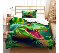 OTBSDNKZZ 3 Pièces Alligator Linge De Lit 3D Imprimée Crocodile Housse De Couette 2Taies d'oreiller Hypoallergique Cadeau Anniversaire Fête pour Garçons Et Filles Single(135x200cm)