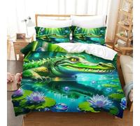 OTBSDNKZZ 3 Pièces Alligator Linge De Lit 3D Imprimée Crocodile Housse De Couette 2Taies d'oreiller Hypoallergique Chambre Décor pour Garçons Et Filles Double(200x200cm)