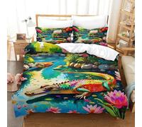 OTBSDNKZZ 3 Pièces Alligator Linge De Lit 3D Imprimée Crocodile Housse De Couette 2Taies d'oreiller Hypoallergique Chambre Décor pour Garçons Et Filles Single(140x200cm)