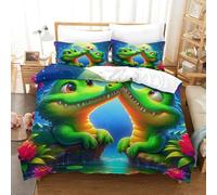 OTBSDNKZZ 3 Pièces Alligator Linge De Lit 3D Imprimée Crocodile Housse De Couette 2Taies d'oreiller Microfibre avec Fermeture Éclair Cadeau Anniversaire Fête pour Garçons Et Filles King(220x240cm)
