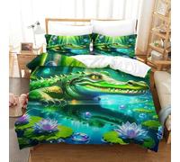 OTBSDNKZZ 3 Pièces Alligator Linge De Lit 3D Imprimée Crocodile Housse De Couette 2Taies d'oreiller Microfibre avec Fermeture Éclair Chambre Décor pour Garçons Et Filles Single(140x200cm)