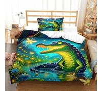 OTBSDNKZZ 3 Pièces Alligator Linge De Lit 3D Imprimée Crocodile Housse De Couette 2Taies d'oreiller Ultra Douce Confortable Cadeau Anniversaire Fête pour Garçons Et Filles Single(135x200cm)