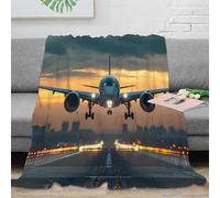 OTBSDNKZZ 3D Imprimé Airplane Landing Couverture Polaire Microfibre Literie Modern Aviation scène Jeté de Lit Cadeau Pâques pour Enfants Famille 70×80inch(180x200cm)