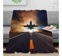 OTBSDNKZZ 3D Imprimé AirplaneTakeoff Couverture Polaire Microfibre Literie ModernAerialScene Couverture de Lit Respirante Anti-Bouloche pour Foyers Jeunes Invités 60x80inch(150x200cm)