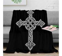 OTBSDNKZZ 3D Imprimé Celtic Cross Design Plaid de Salon Microfibre Moelleux Ornate Knotwork Couverture Polaire Respirante pour Jeunes Gammers Colocataires 60x80inch(150x200cm)
