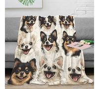 OTBSDNKZZ 3D Imprimé Chihuahua Chien Portraits Plaid de Salon Microfibre Moelleux Dessin animé Animal Art Couverture Polaire Respirante pour Jeunes Gammers Colocataires 70×80inch(180x200cm)