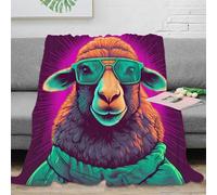 OTBSDNKZZ 3D Imprimé Cool Sheep Glasses Couverture Moelleuse Microfibre Literie Retro Pop Art Plaid de Voyage Cadeau Noël pour Famille Amis Proches 60x80inch(150x200cm)