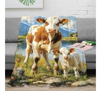 OTBSDNKZZ 3D Imprimé Cow with Calf Plaid Moelleux Microfibre Chaud Pastoral Landscape Painting Plaid Cadeau pour Collègues Salariés 50x60inch(127x152cm)