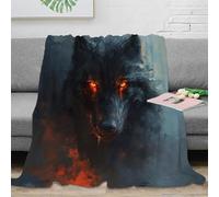 OTBSDNKZZ 3D Imprimé Dark Wolf Eyes Jeté de Lit Microfibre Literie Fantastique Creature Art Couverture Lavable en Machine pour Jeunes Voyageurs Colocataires 40x50inch(100x130cm)