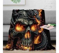 OTBSDNKZZ 3D Imprimé Dragon Skull Fire Couverture Microfibre Inaltérable Literie Dark Fantastique Art Plaid Doux Respirant Toutes Saisons pour Propriétaires Locataires Familles 50x60inch(127x152cm)