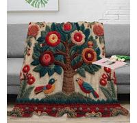 OTBSDNKZZ 3D Imprimé Embroidered Tree Jeté de Canapé Microfibre Literie Floral Folk Art Plaid de Voyage Compact Toutes Saisons pour Jeunes Voyageurs 40x50inch(100x130cm)