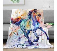 OTBSDNKZZ 3D Imprimé Energetic Horse Couverture Moelleuse Microfibre Chaud Aquarelle Artistique Couverture Antistatique pour Étudiants Locataires Jeunes 70×80inch(180x200cm)
