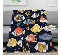 OTBSDNKZZ 3D Imprimé Fish Motif Couverture Microfibre Infroissable Literie Underwater Marine Art Plaid Doux Chaud Toutes Saisons pour Adultes Foyers Invités 50x60inch(127x152cm)