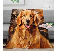OTBSDNKZZ 3D Imprimé Golden Retriever Portrait Plaid de Salon Microfibre Toutes Saisons Painting Art Couverture Lavable en Machine Légère pour Locataires Familles Enfants 80×90inch(200x230cm)