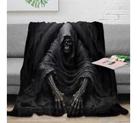 OTBSDNKZZ 3D Imprimé Grim Reaper Couverture Polaire Microfibre Literie Dark Fantastique Art Couverture Anti-Bouloche Cadeau Anniversaire pour Amoureux 60x80inch(150x200cm)