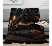 OTBSDNKZZ 3D Imprimé Grim Reaper Plaid Microfibre Infroissable Dark Fantastique Art Couverture de Lit Cadeau Mariage pour Nouveaux Couples 40x50inch(100x130cm)