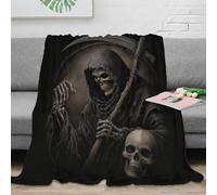 OTBSDNKZZ 3D Imprimé Grim Reaper Plaid Moelleux Microfibre Literie Dark Fantastique Illustration Couverture Respirante Toutes Saisons pour Adultes Enfants Couples 50x60inch(127x152cm)