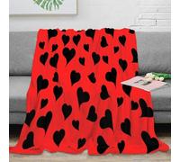 OTBSDNKZZ 3D Imprimé Heart Shapes Plaid Moelleux Microfibre Literie Noir on Red Design Couverture Respirante Toutes Saisons pour Adultes Enfants Couples 80×90inch(200x230cm)