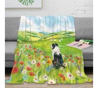 OTBSDNKZZ 3D Imprimé Herding Chien Couverture de Lit Microfibre Chaude Rural Landscape Jeté de Salon Infroissable Inaltérable pour Couples Foyers Jeunes 70×80inch(180x200cm)