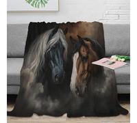 OTBSDNKZZ 3D Imprimé Horse Portraits Couverture de Lit Microfibre Anti-Bouloche Realistic Animal Art Jeté de Canapé Antistatique Inaltérable pour Foyers Jeunes Invités 80×90inch(200x230cm)