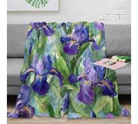 OTBSDNKZZ 3D Imprimé Iris Fleurs Couverture Microfibre Ultra Douce Impressionist Floral Plaid Chaud Toutes Saisons Lavable en Machine pour Propriétaires Familles Adultes 40x50inch(100x130cm)