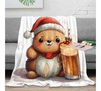 OTBSDNKZZ 3D Imprimé Mignon Bear Xmas Hat Couverture Moelleuse Microfibre Literie fête Dessin animé Plaid de Voyage Cadeau Noël pour Famille Amis Proches 70×80inch(180x200cm)