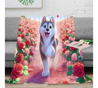OTBSDNKZZ 3D Imprimé Mignon Husky Chiot Couverture Polaire Microfibre Literie Dessin animé Animation Couverture de Lit Respirante Anti-Bouloche pour Foyers Jeunes Invités 40x50inch(100x130cm)