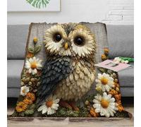 OTBSDNKZZ 3D Imprimé Mignon Owl Embroidery Couverture Moelleuse Microfibre Literie Handmade Animal Art Couverture Lavable en Machine Toutes Saisons pour Adultes Jeunes Couples 80×90inch(200x230cm)