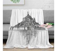 OTBSDNKZZ 3D Imprimé Mont Saint Michel Couverture Polaire Microfibre Respirante Historic Architecture Couverture Légère Anti-Bouloche pour Adultes Couples Invités 50x60inch(127x152cm)