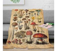 OTBSDNKZZ 3D Imprimé Mushroom Illustration Plaid de Salon Microfibre Literie Vintage Botanical Couverture Polaire Anti-Bouloche pour Gammers Jeunes Colocataires 50x60inch(127x152cm)