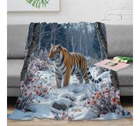 OTBSDNKZZ 3D Imprimé Tiger in Snow Jeté de Lit Microfibre Literie Sauvage Animal Photo Plaid de Voyage Compact pour Jeunes Voyageurs Campeurs 40x50inch(100x130cm)