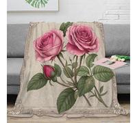 OTBSDNKZZ 3D Imprimé Vintage Roses Plaid de Voyage Microfibre Compact Botanical Illustration Couverture Cadeau Mariage pour Jeunes Mariés 40x50inch(100x130cm)