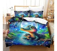 OTBSDNKZZ 3Pcs Alligator Linge De Lit 3D Imprimée Crocodile Housse De Couette 2Taies d'oreiller Hypoallergique Chambre Décor pour Garçons Et Filles Super King(260x220cm)