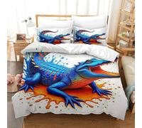 OTBSDNKZZ 3Pcs Alligator Linge De Lit 3D Imprimée Crocodile Housse De Couette 2Taies d'oreiller Hypoallergique Chambre Décor pour Adultes Et Enfants Super King(260x220cm)