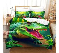 OTBSDNKZZ 3Pcs Alligator Linge De Lit 3D Imprimée Crocodile Housse De Couette 2Taies d'oreiller Hypoallergique Chambre Décor pour Adultes Et Enfants Super King(260x220cm)