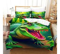 OTBSDNKZZ 3Pcs Alligator Linge De Lit 3D Imprimée Crocodile Housse De Couette 2Taies d'oreiller Hypoallergique Chambre Décor pour Adultes Et Enfants Single(140x200cm)