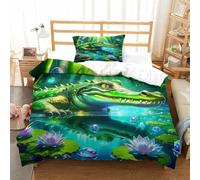 OTBSDNKZZ 3Pcs Alligator Linge De Lit 3D Imprimée Crocodile Housse De Couette 2Taies d'oreiller Hypoallergique Cadeau Anniversaire Fête pour Adultes Et Enfants Single(135x200cm)